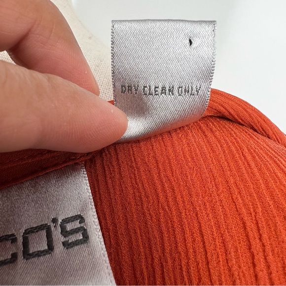 CHICO’S 100 % Burnt Orange Gauzy Pleated Button Down Lightweight 3/4 Sleeve Top - Picture 12 of 13